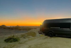 Global Mobile Living Sprinter Van at Sandy Beach in Mexico